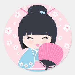 かわいいコケシ人形 ラウンドシール