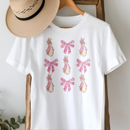 かわいいコケッティピンクのウサギとリボンのイースター Tシャツ