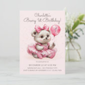 かわいいコケットバレリナベアバリー1歳の誕生日 招待状 (スタンド正面)