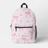 かわいいコケット弓と花の名前をカスタムする プリントバックパック (正面)