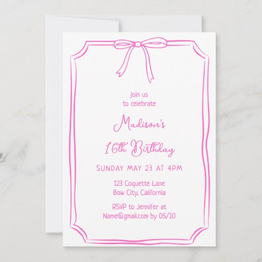 かわいいコケット手引き弓お洒落誕生日 招待状 (正面)