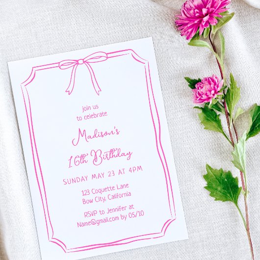 かわいいコケット手引き弓お洒落誕生日 招待状