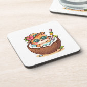 かわいいココナッツキャットサングラスサマーステッカー コースター (左側)
