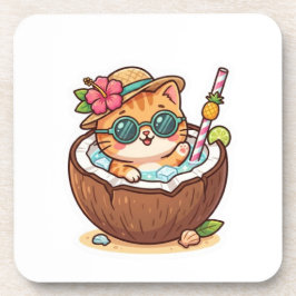 かわいいココナッツキャットサングラスサマーステッカー コースター