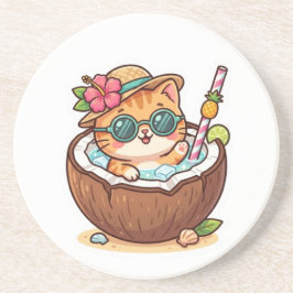 かわいいココナッツキャットサングラスサマーステッカー コースター