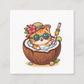 かわいいココナッツキャットサングラスサマーステッカー スクエア名刺 (正面)
