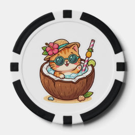 かわいいココナッツキャットサングラスサマーステッカー ポーカーチップ
