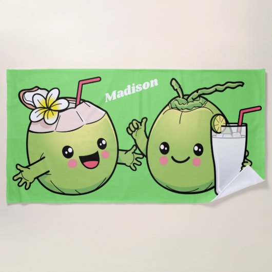 かわいいココナッツ名前をカスタムするビーチタオル ビーチタオル (正面)