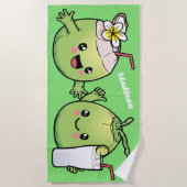 かわいいココナッツ名前をカスタムするビーチタオル ビーチタオル (正面)