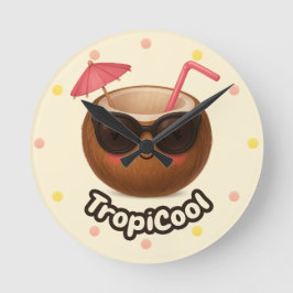 かわいいココナッツ – 熱帯デザインとパステルドット ラウンド壁時計