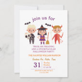 かわいいコスチュームのハロウィン子供へハローウィンパーティ 招待状 (正面)