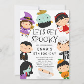 かわいいコスチュームのハロウィーン誕生日 招待状 (正面)