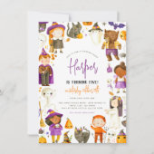 かわいいコスチュームパーティーガールハロウィーン誕生日パーティー 招待状 (正面)