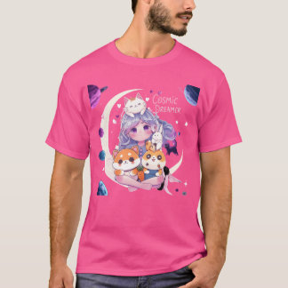 かわいいコズミックドリーマー きつねと月の友達 Gif Tシャツ