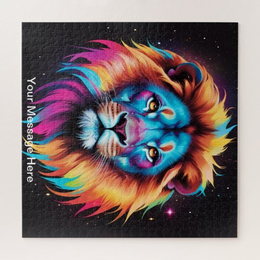 かわいいコズミック鮮やかライオン超現実的レインボーアート ジグソーパズル (横)