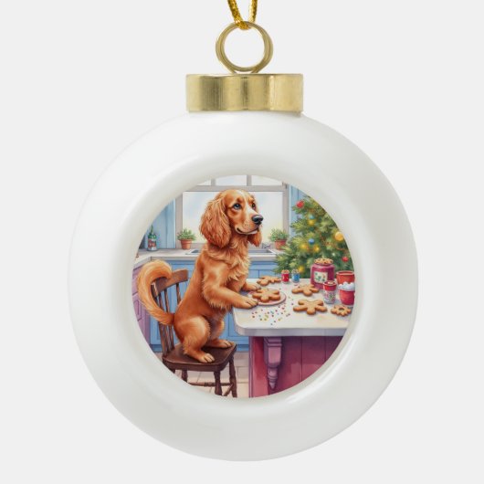 かわいいコッカースパニエルジンジャーブレッドクリスマスベーキング セラミックボールオーナメント (正面)