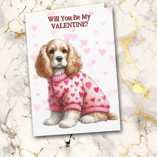 かわいいコッカースパニエル犬パピーインセーターバレンタイン シーズンカード