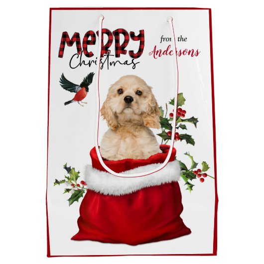 かわいいコッカースパニエル犬子犬のクリスマス ミディアムペーパーバッグ (裏面)