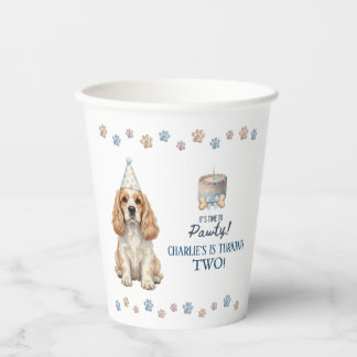 かわいいコッカー・スパニエル犬の子犬のパーティーグッズ Let's Pawty 紙コップ