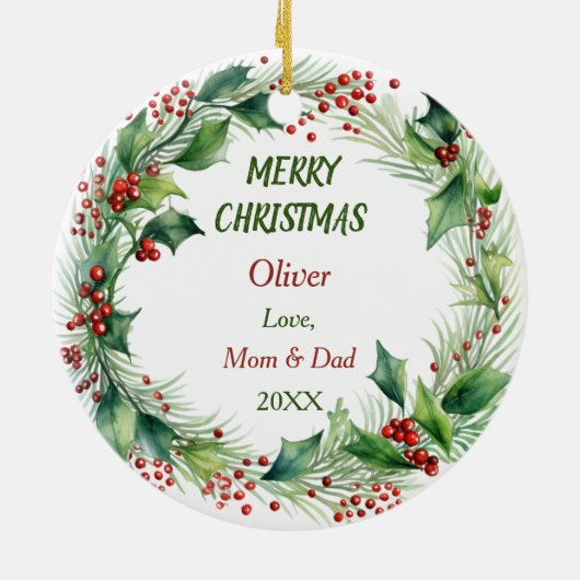 かわいいコックパプピーホリーリースクリスマス セラミックオーナメント (裏面)