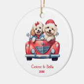 かわいいコックパプードルパピドッグin a Car セラミックオーナメント (左)