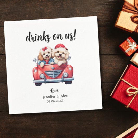 かわいいコックポードルドッグズ結婚カクテルカスタム スタンダードカクテルナプキン