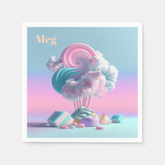 かわいいコットンキャンディクラウドナプキンパーソナライズされたズ スタンダードカクテルナプキン (正面)