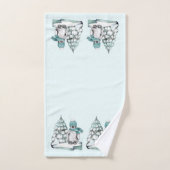 かわいいコットンホワイトペンギン雪の松 バスタオルセット (ハンドタオル)