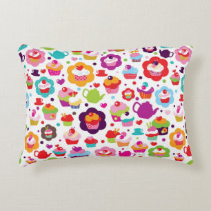 かわいいコップのケーキおよび茶ポット アクセントクッション