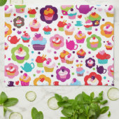 かわいいコップのケーキおよび茶ポット キッチンタオル (折り畳み)