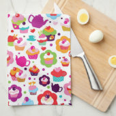 かわいいコップのケーキおよび茶ポット キッチンタオル (四つ折り)