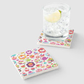 かわいいコップのケーキおよび茶ポット ストーンコースター (横)