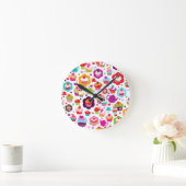 かわいいコップのケーキおよび茶ポット ラウンド壁時計 (ホーム)