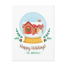 かわいいコテージの雪だるま クリスマス グリーティング スノー グローブ