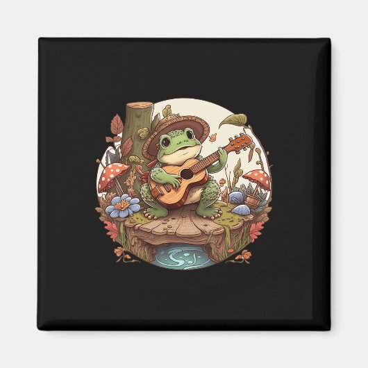 かわいいコテージコアエステティック遊フロッグのバンジョーM マグネット (正面)