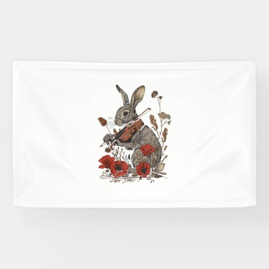 かわいいコテージコアグラフィックラビット遊ズバイオリン 横断幕 (横)