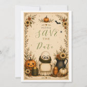 かわいいコテージコアハロウィンのSave the Dateカード (正面)