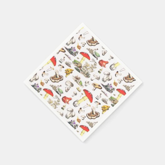 かわいいコテージコアフォレストマッシュルームフロッグカタツムリ スタンダードカクテルナプキン (角)