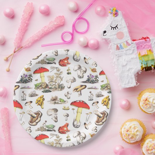 かわいいコテージコアフォレストマッシュルームフロッグカタツムリ ペーパープレート (パーティー)