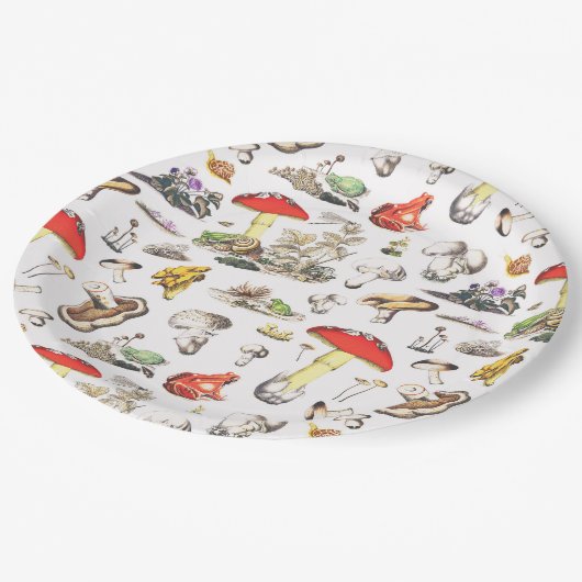 かわいいコテージコアフォレストマッシュルームフロッグカタツムリ ペーパープレート (アングル)