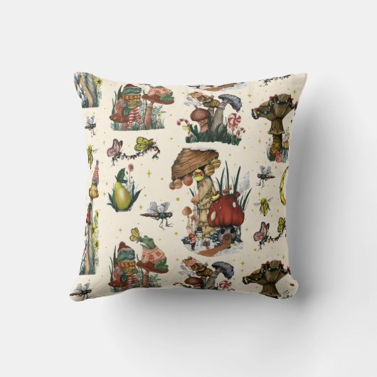 かわいいコテージコアメリークリスマスマッシュルームパターン クッション (裏面)