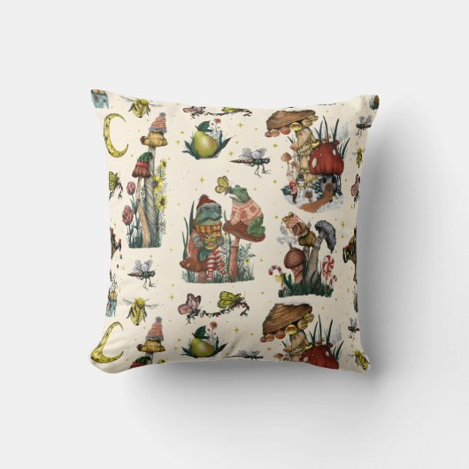 かわいいコテージコアメリークリスマスマッシュルームパターン クッション (正面)
