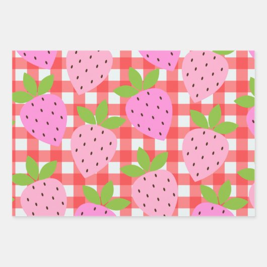 かわいいコテージコアヴィンテージストロベリープライドin赤 ラッピングペーパーシート (正面2)