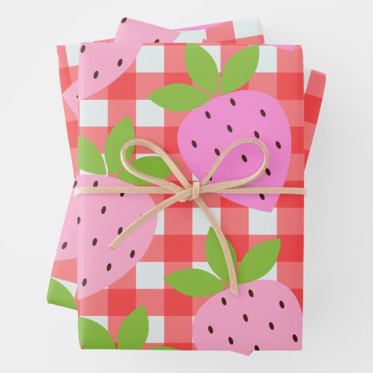 かわいいコテージコアヴィンテージストロベリープライドin赤 ラッピングペーパーシート (インサイチュ)
