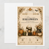 かわいいコテージコア ハロウィンパーティー招待状 (正面/裏面)