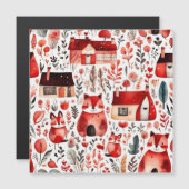 かわいいコテージコア 赤いフィールド マグネティックフレーム マグネット招待状 (正面/裏面)