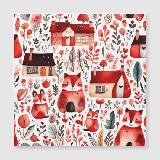 かわいいコテージコア 赤いフィールド マグネティックフレーム マグネット招待状 (正面)