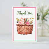 かわいいコテージスタイルフローラバスケットピンクグリーン サンキューカード (スタンド正面)