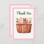 かわいいコテージスタイルフローラバスケットピンクグリーン サンキューカード (正面/裏面)