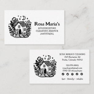 かわいいコテージハウスクリーニングサービスソーシャルアイコン 名刺